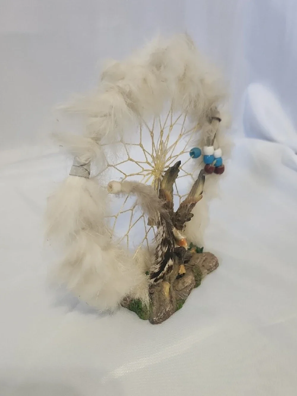 White Feather Dreamcatcher with Brown Eagle Accent
